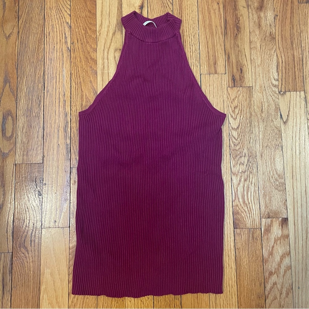 Anthropologie Ribbed Knit Halter Tank Top in Fuschia Size M